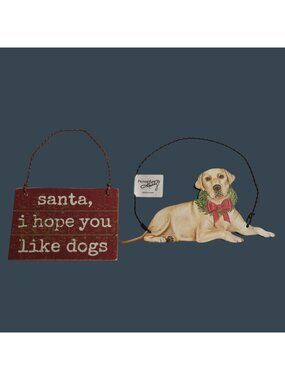 Santa Themed Dog Christmas Hanging Ornament Set By Primitives By Kathy